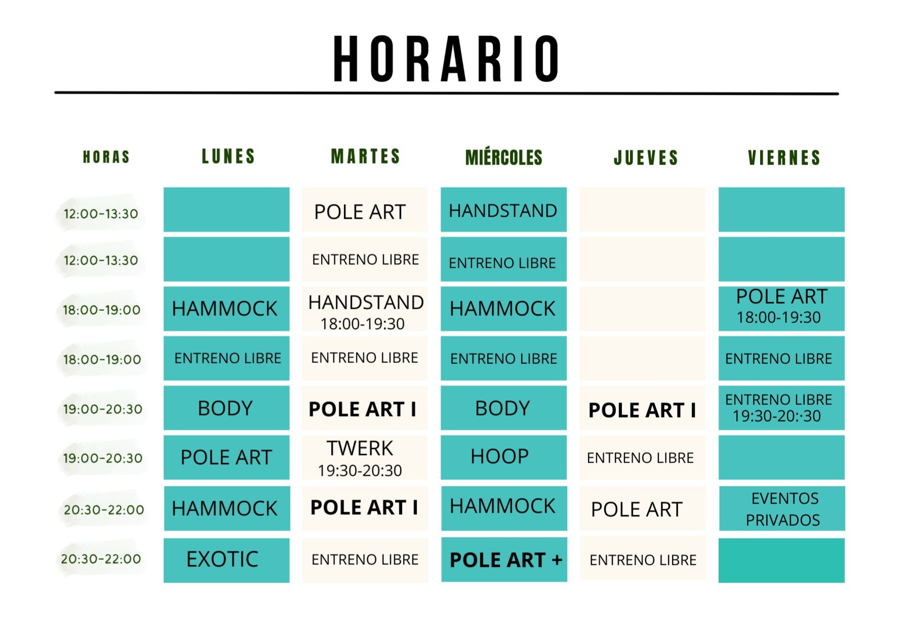 horario pole art clases Santiago escuela